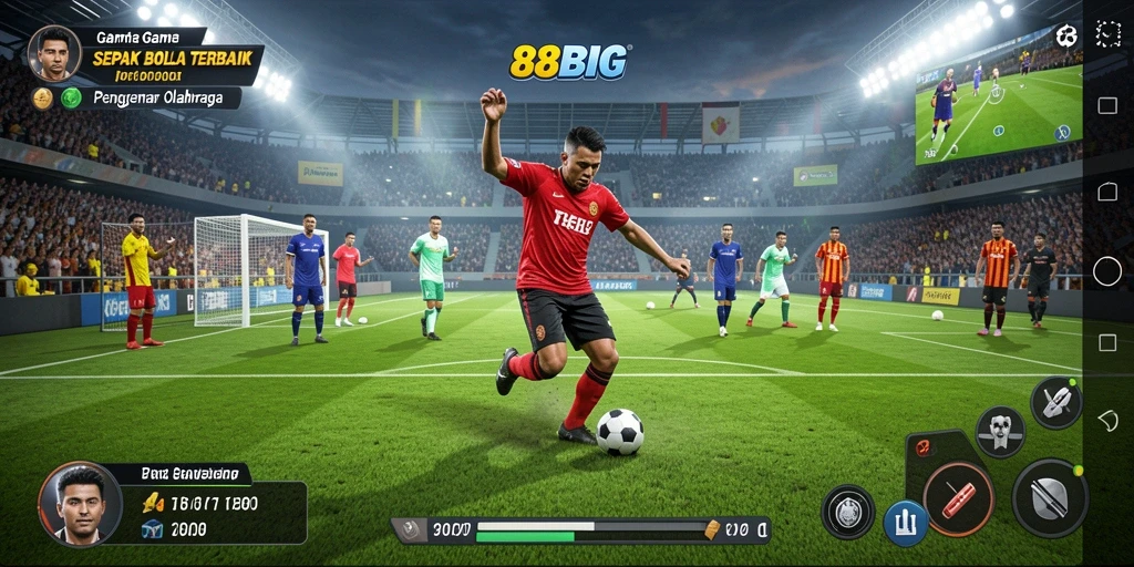 Gameplay mendebarkan dalam 88BIG yang menghadirkan aksi sepak bola nyata.