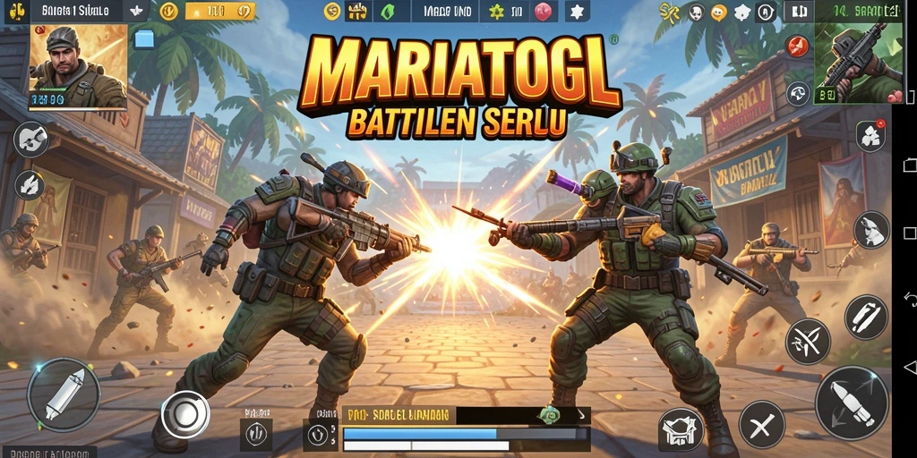 Screenshot MARIATOGL menampilkan aksi pertarungan yang mendebarkan di arena Battle Royale.