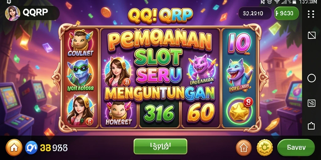 Tampilan gameplay QQRP yang seru dengan mesin slot yang berputar.