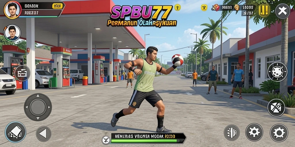 Tangkapan layar gameplay SPBU77 yang menampilkan aksi olahraga seru.